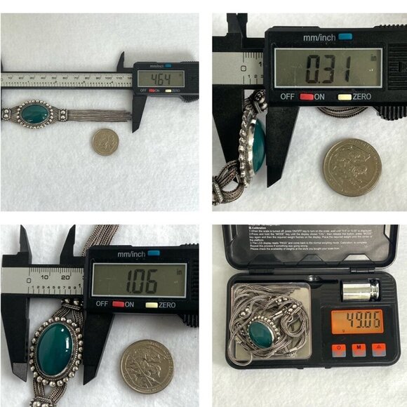 Sterling Silver 925 Green Chrysoprase Multi Strand Foxtail Chain Tassel Necklace - Picture 10 of 16